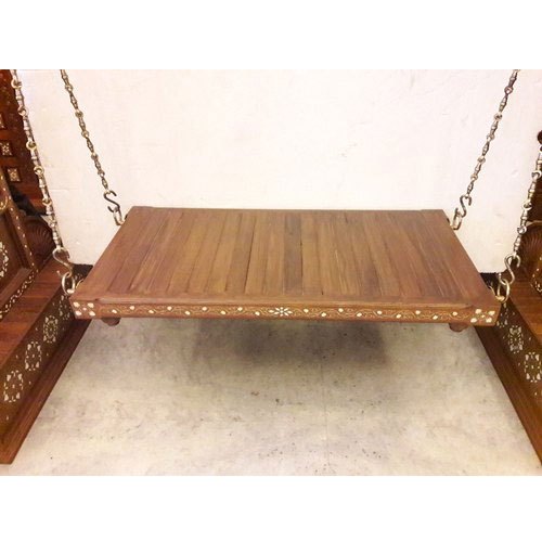 Antique Teak Wood Indoor Swing, Hand Inlaid