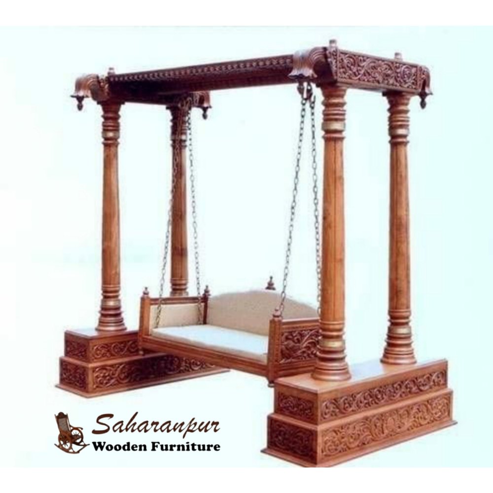 Modern Teak Wood Royal Swing, Jhula, Hand Carving, Family Swing