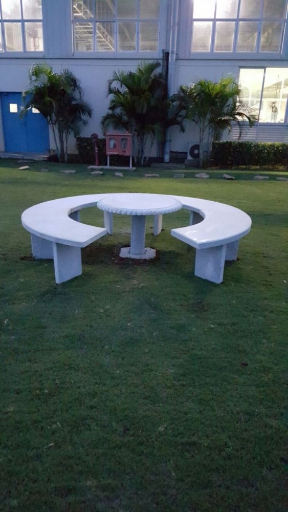 Semi Circle Natural Stone Garden Bench Table Set, Without Back