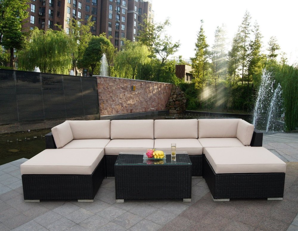 Modern Brown Cane Garden Outdoor Sofa, Seating Capacity: 6 Persons