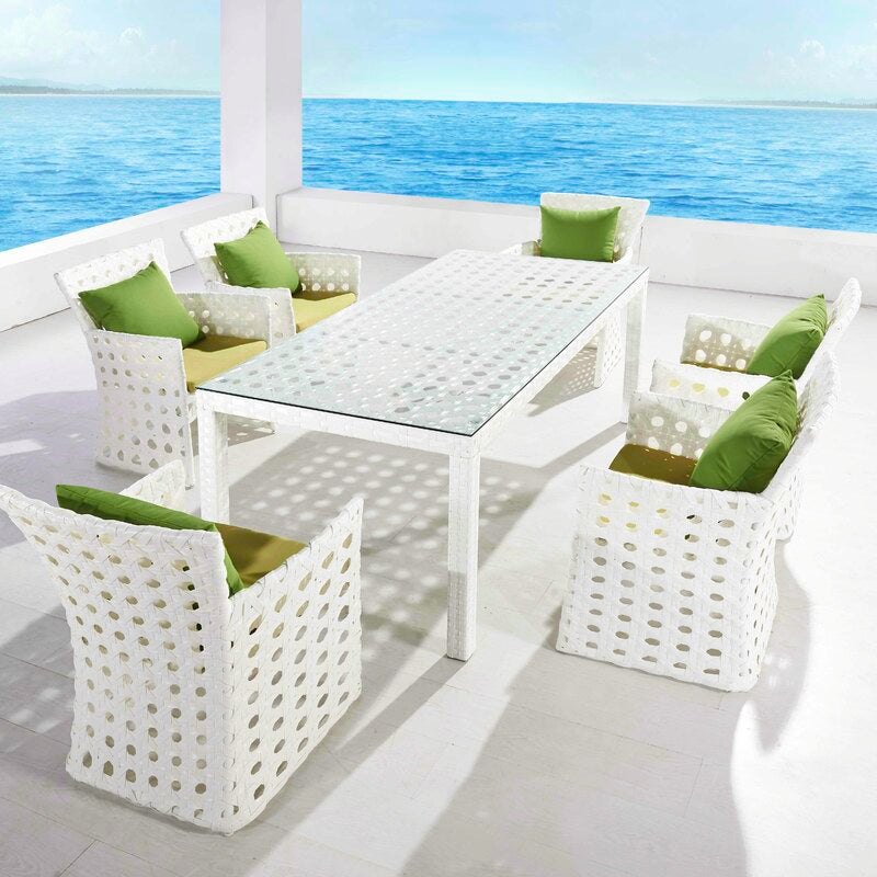 OUTDOOR GARDEN PATIO DINING SET 1+6 6 CHAIRS AND 1 TABLE SET OUTDOOR FURNITURE WHITE