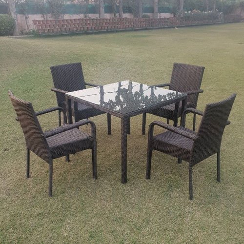 Iron and Plastic Brown Garden Table Chair Set