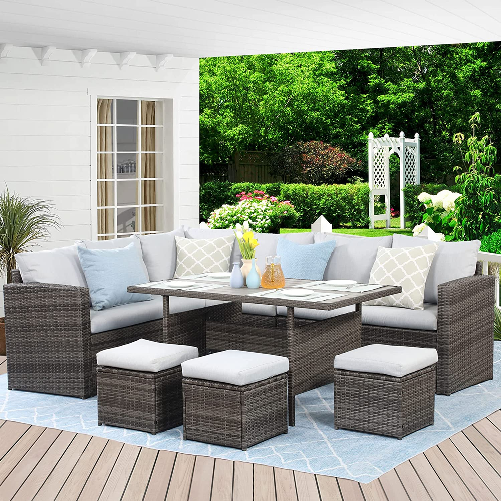 Modern Brown Synthetic Rattan Dining Set