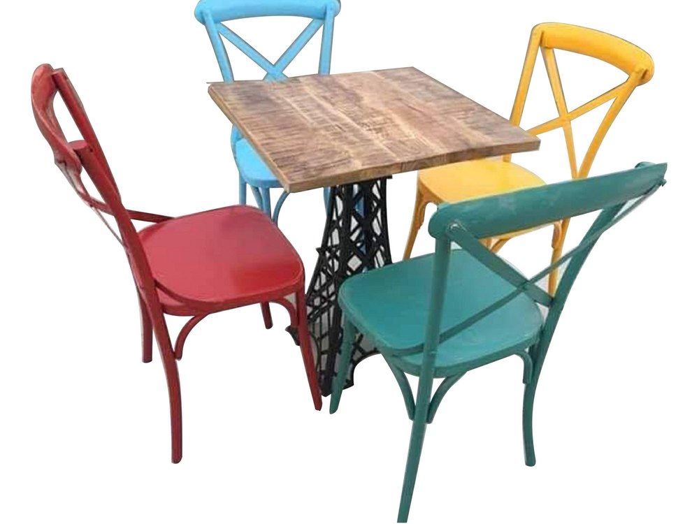 Polished Iron Outdoor Table Chair Set, For Home