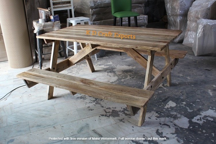 Picnic Table Wooden For Gardens, Parks, Pubs, Schools, Size: L60xd66xh30 Inch