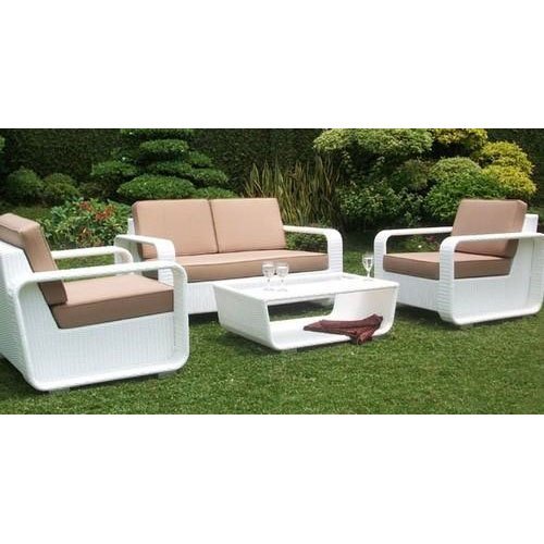 4 Pieces Brown and White Garden Sofa Set