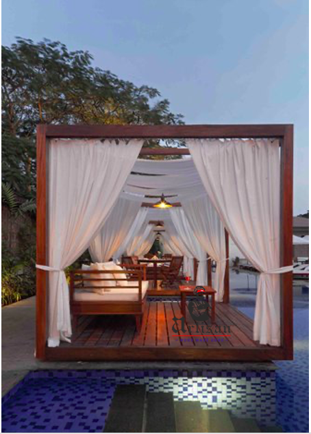 Wooden And Airy Brown Pool Cabana