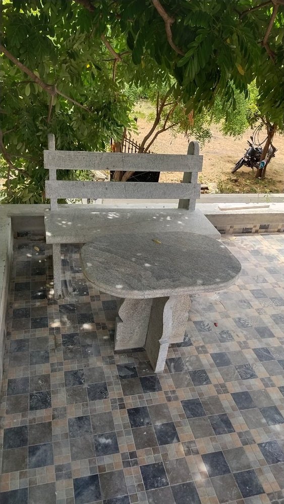 Stone Bench And Table, With Backrest