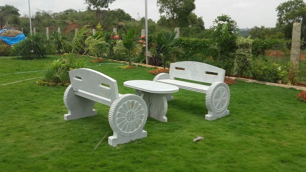 Modern 2 Seater Stone Garden Benches, With Backrest