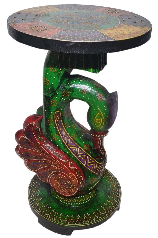 Kusum Art And Craft Wooden Peacock Decorative Stool