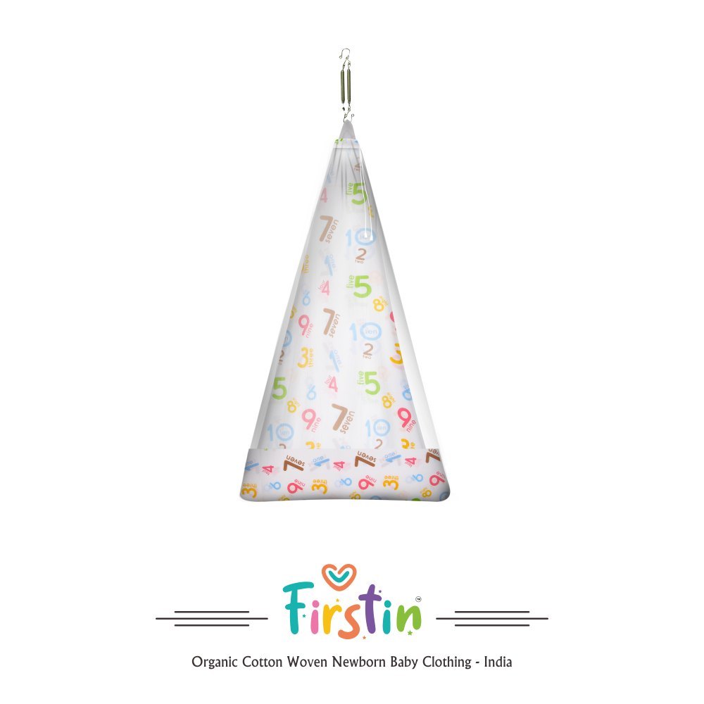 Firstin - Newborn Baby Cradle + Mosquito Net - Organic Cotton Printed Baby Jhula/Jhoola/Thottil