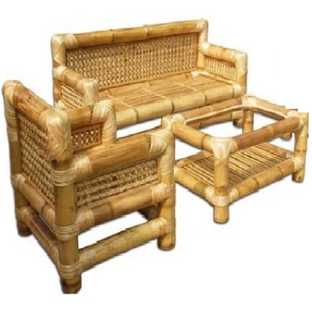 4 Seater Brown Bamboo Sofa Set, With Table