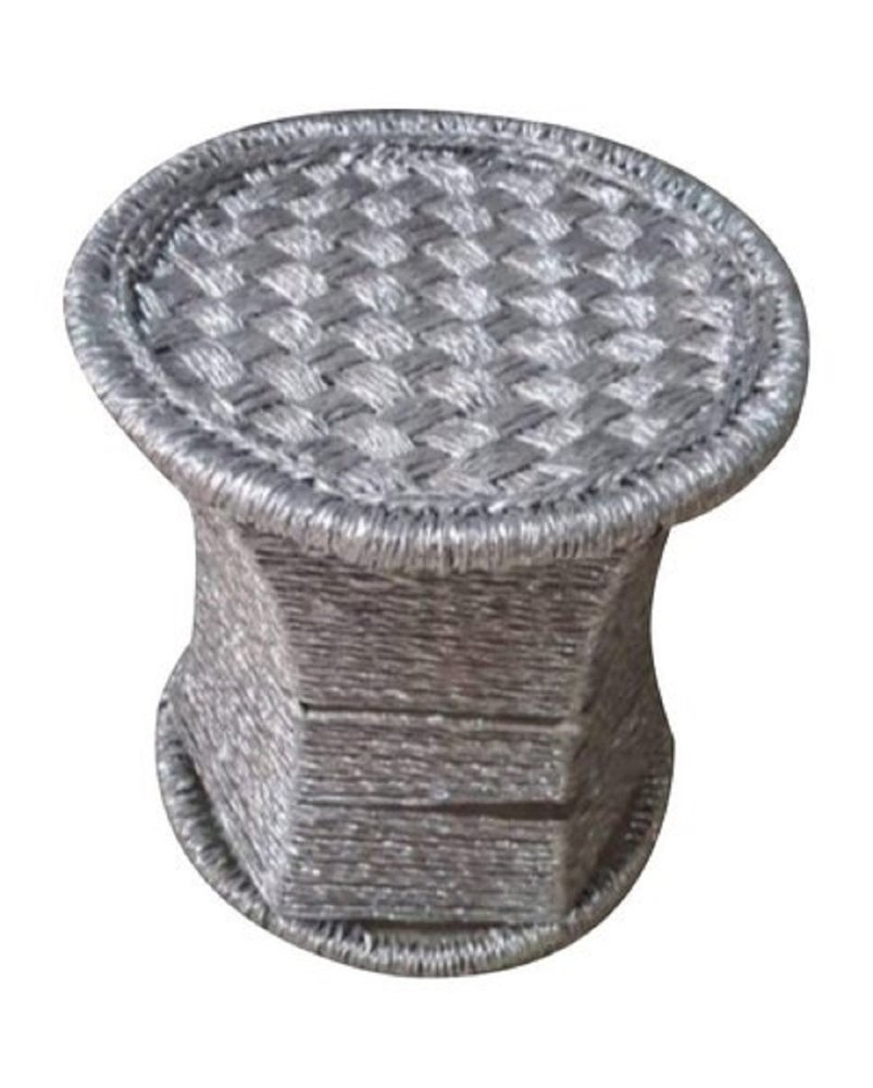 Silver Designer Round Bamboo Stool, For Home, 1.5 Feet