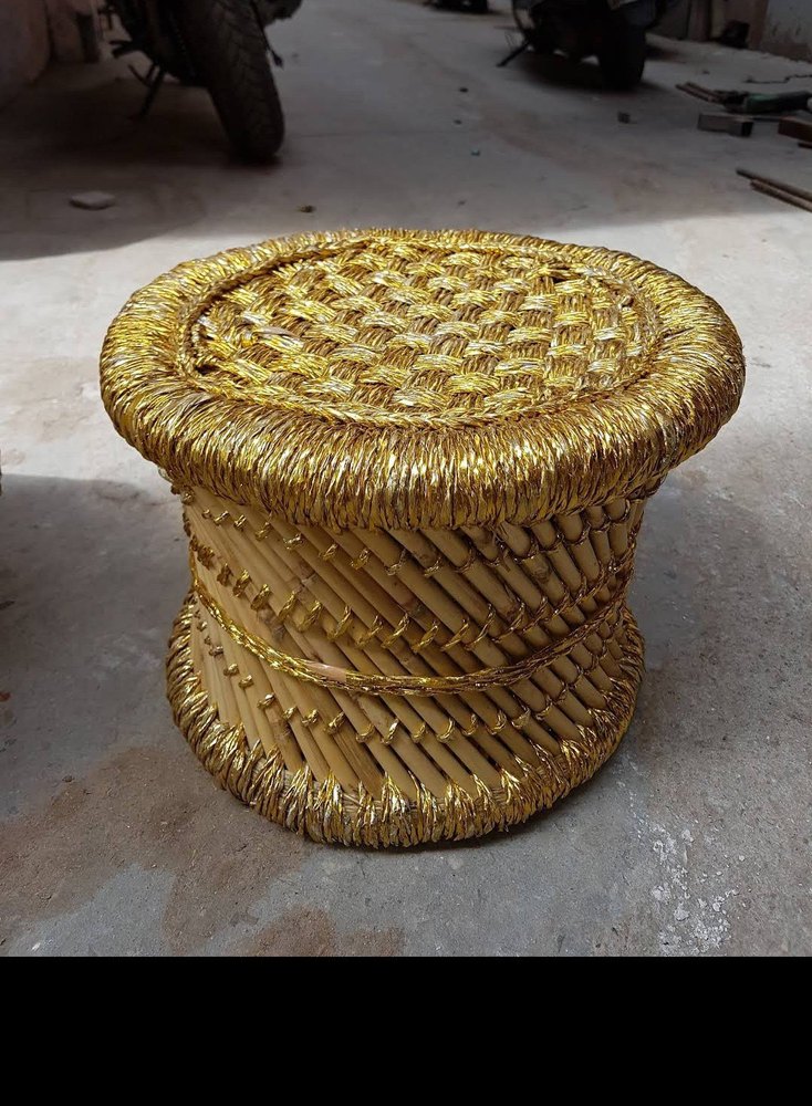 Many Colours Round Bamboo Mudda Stool, Without Cushion