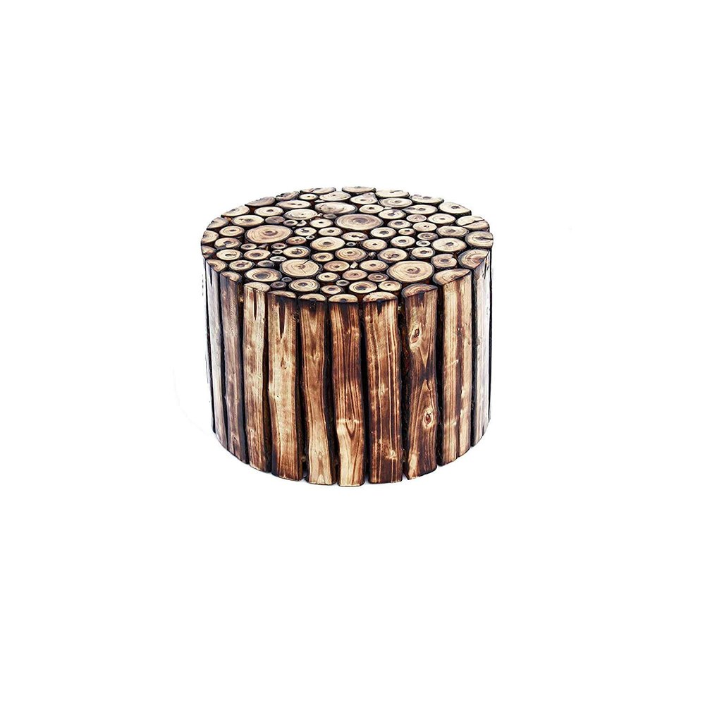 Furniture Cafe Brown Wooden Round Shape Stool, Without Cushion