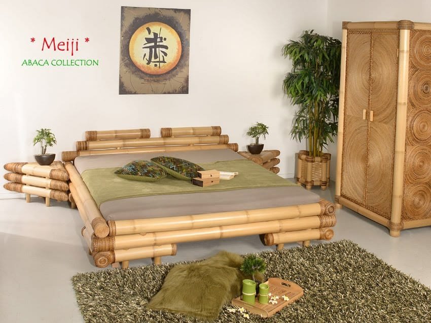 Antique Natural Bamboo Double Bed, Size: 5*6.5