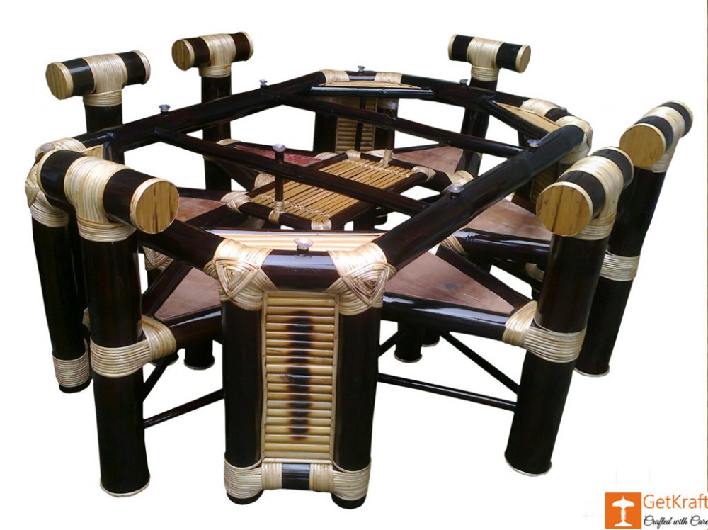 6 Seater Bamboo Dining Table Set