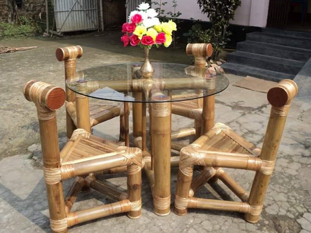 Brown Bamboo Triangle Chair And Tea Table Set