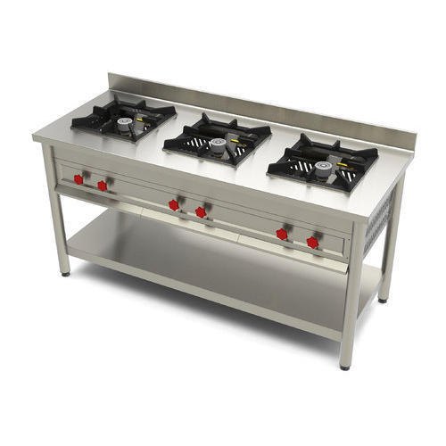 Stainless Steel LPG 3 Burner Cooking Range, For Commercial