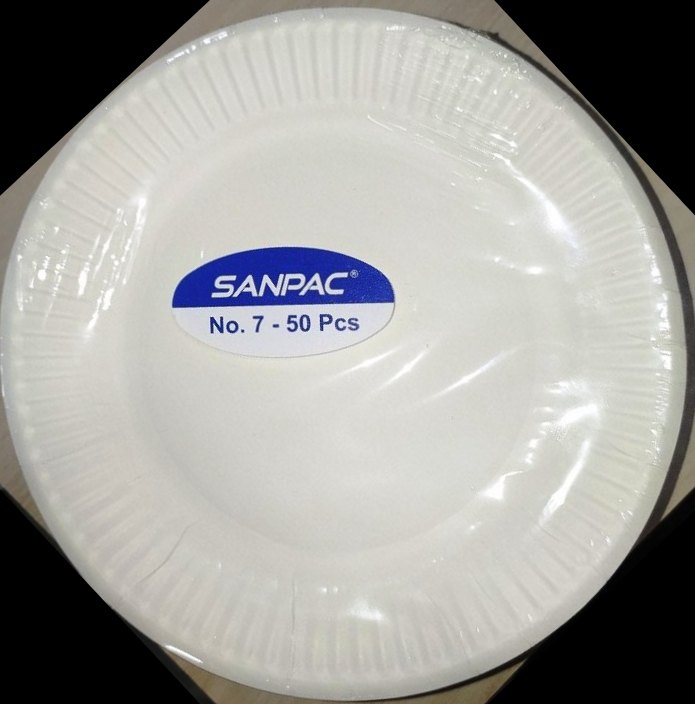 Round Sanpac 7 White Restaurant Paper Plate, For Hotel, Size: 7 Inch