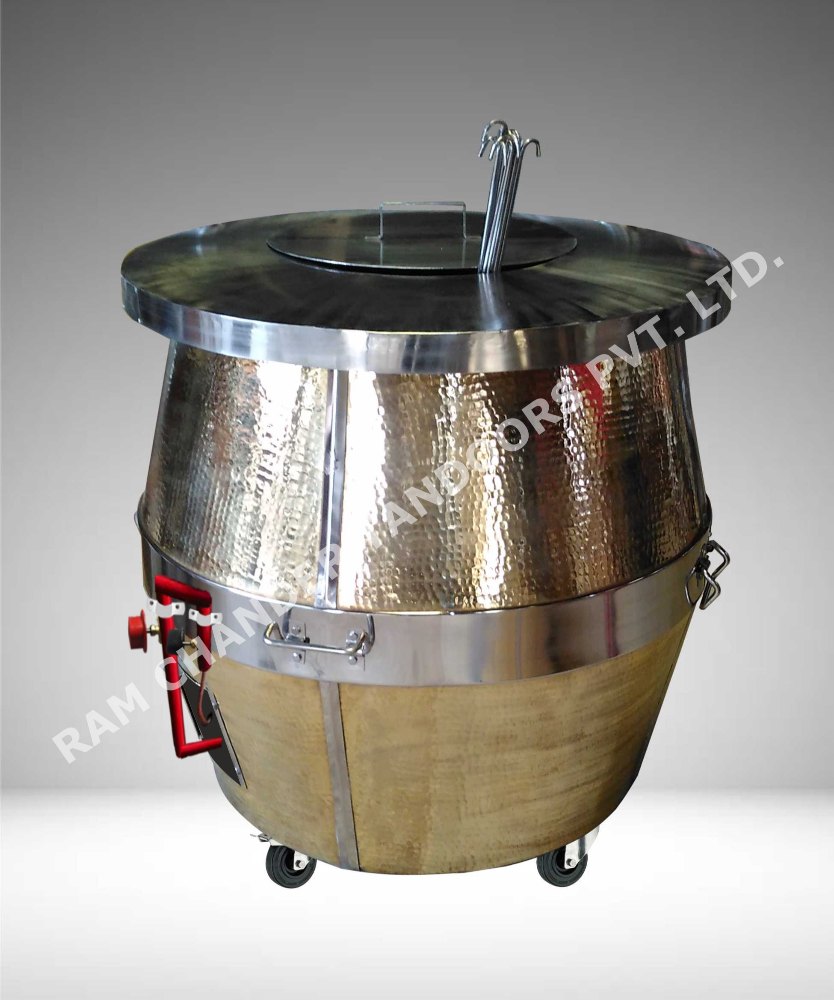 Barrel Shape Gas Hammered Brass Tandoor- Large (35X35X37) Size for Restaurant