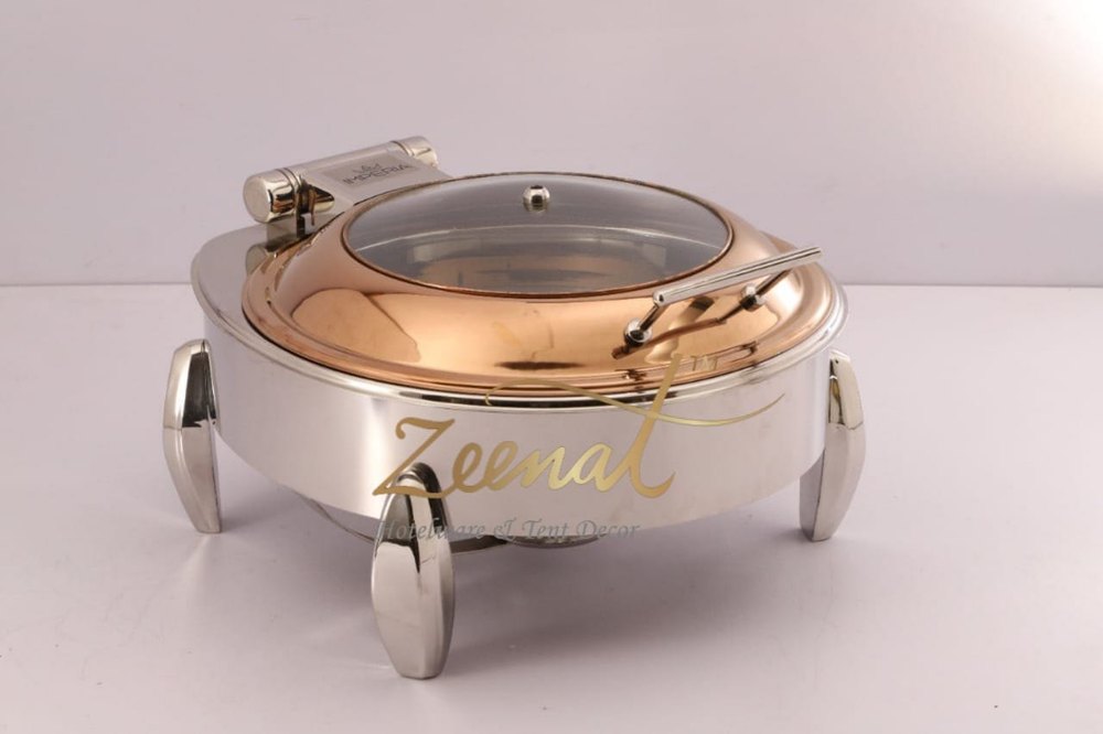 Stainless Steel Round Golden Chafing Dishe, For Restaurant, Capacity: 7 Liter