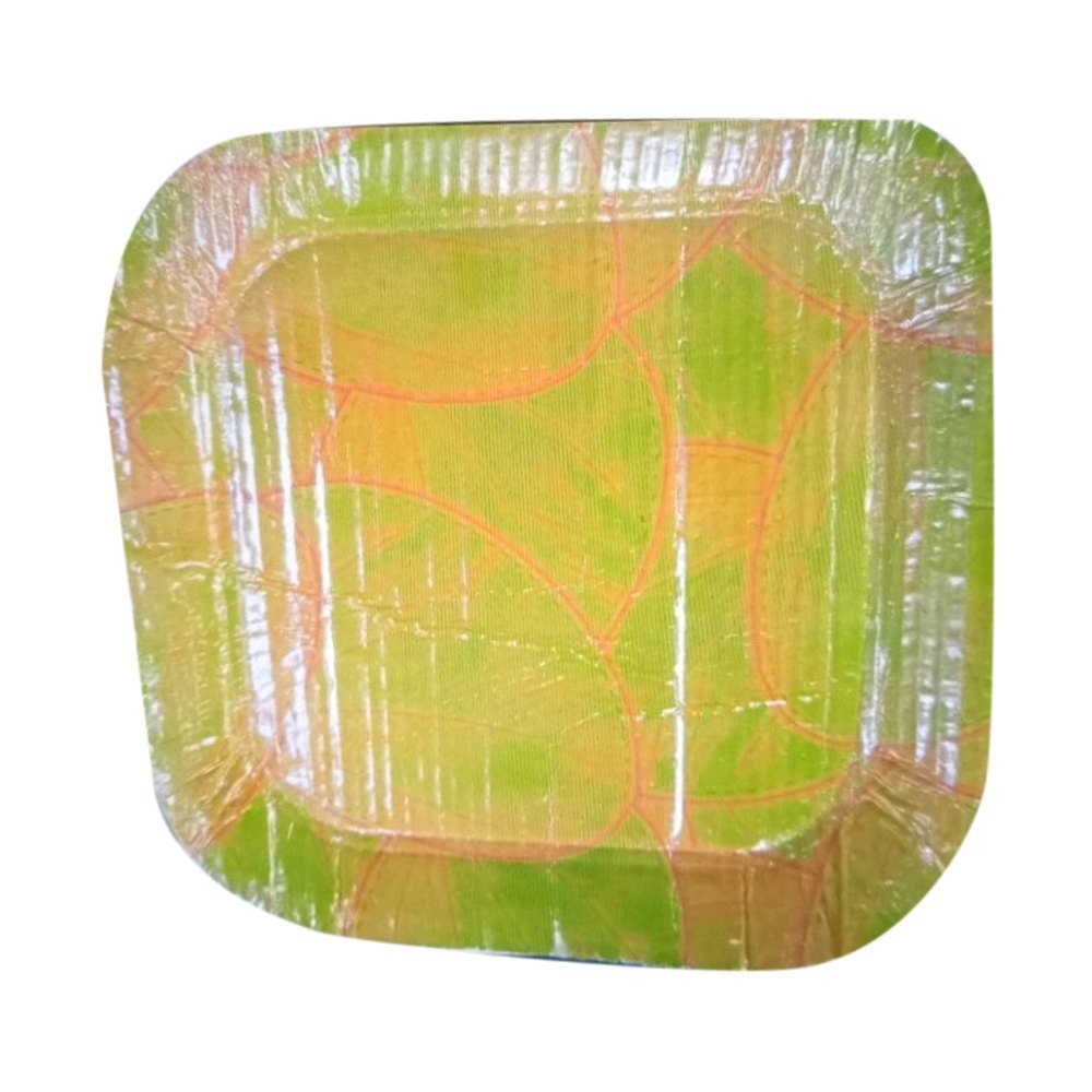 Yellow and Green Paper Disposable Buffet Plate, For Party, Dimension: 5x5inch