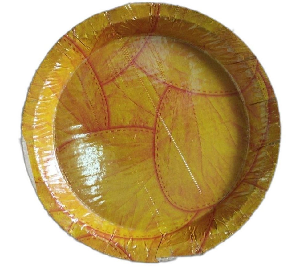 Yellow (Base Color) Round Disposable Buffet Plate, For Restaurant