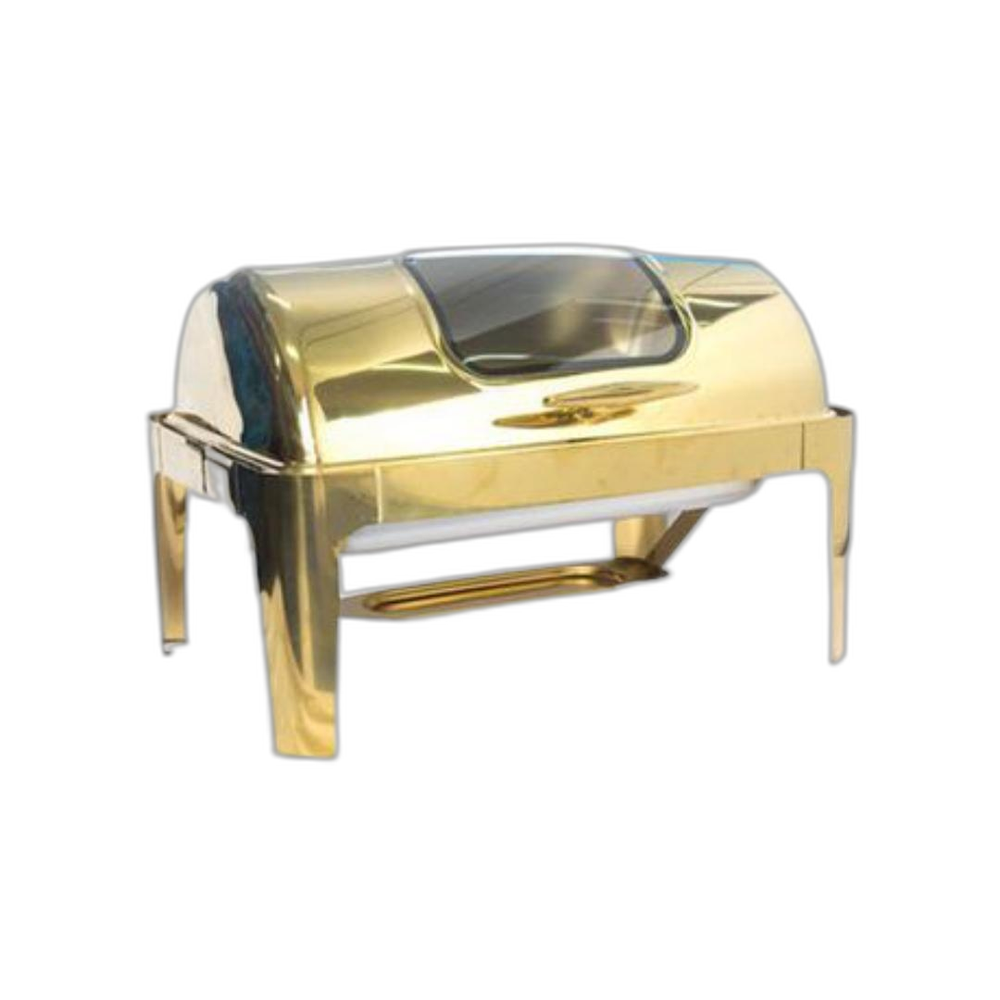 Rectangular Stainless Steel Golden with clear view glass chafing dish, For Party