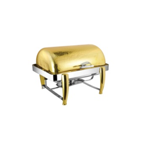 Gold Plated Rectangular Full Roll Top Chafing Dish, Capacity: 12 L