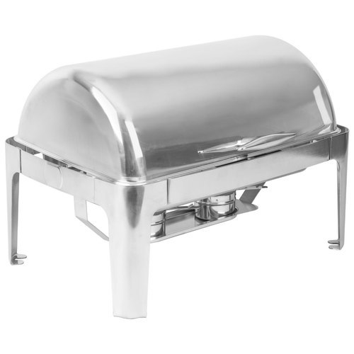 Silver Stainless Steel Rectangular Roll Top Chafer Dish, For Hotel