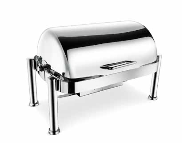 Stainless Steel Rectangular Roll Top Chafing Dish With Pipe Legs, For Hotel, Capacity: 9-12 Ltrs