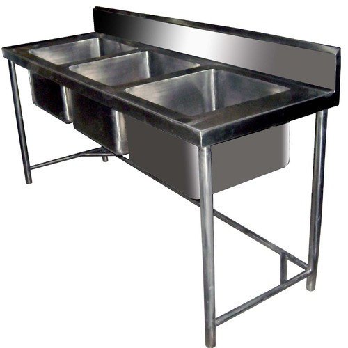 Silver Stainless Steel Three Sink Unit