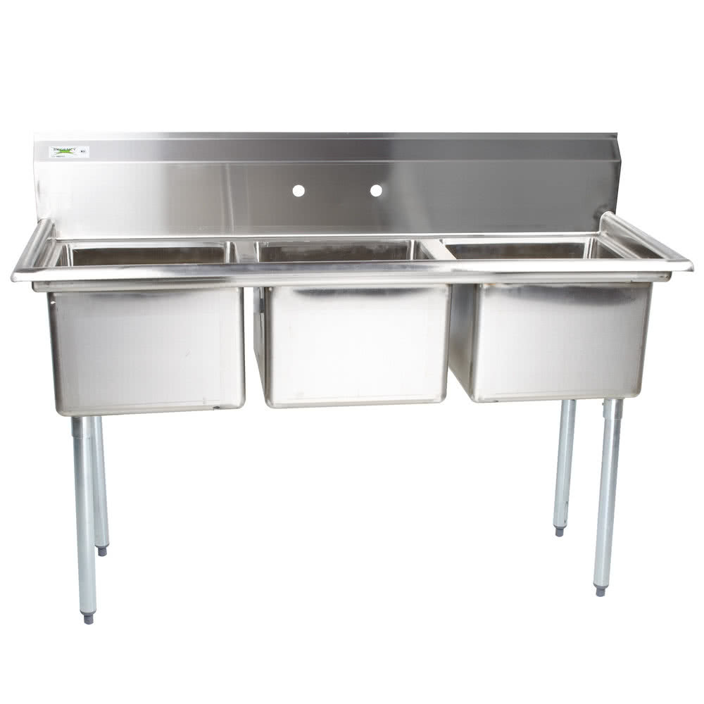 Silver Stainless Steel Three Sink Unit