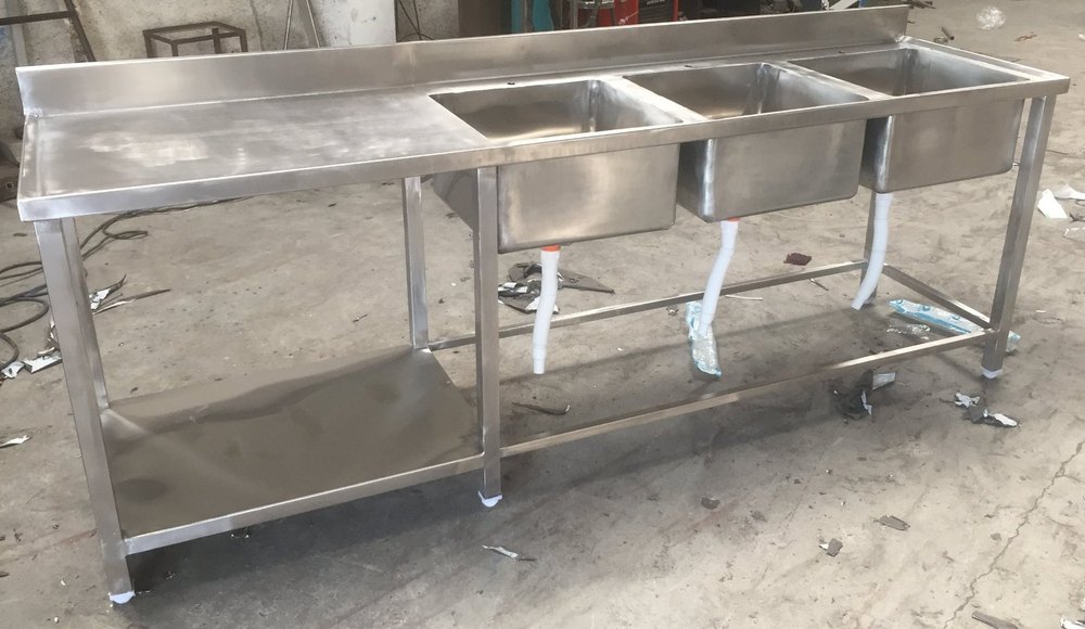 Natural Steel SS Three Sink Unit