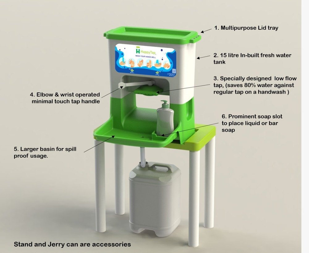 White & Green Polypropylene Plastic Portable Hand Washing Station (Happy Tap)