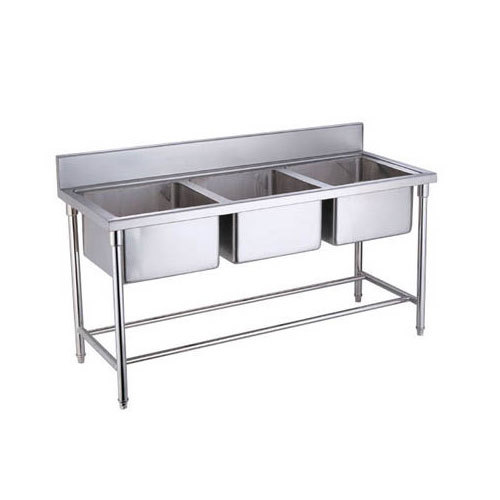 Silver Stainless Steel Three Bowl Sink