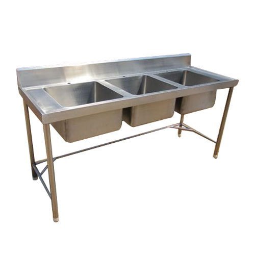 Prathamesh Silver Stainless Steel Three Sink Unit