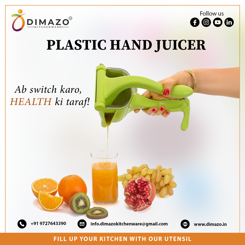 Multicolor Dimazo Kitchenware plastic hand press manual juicer, Capacity: 0-5 L