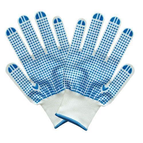 White Knitted Blue Dotted Hand Gloves