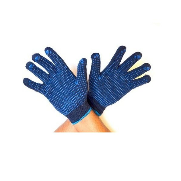 Cuff Type Blue Cotton Knitted Dotted Hand Gloves