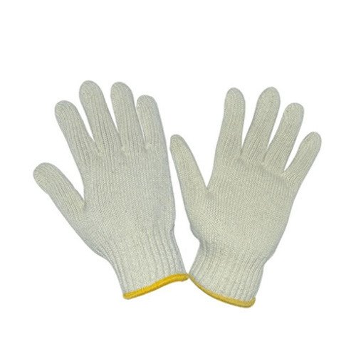 Unisex White / Blue Cotton (Knitted) Hand Gloves, Size: Standerd