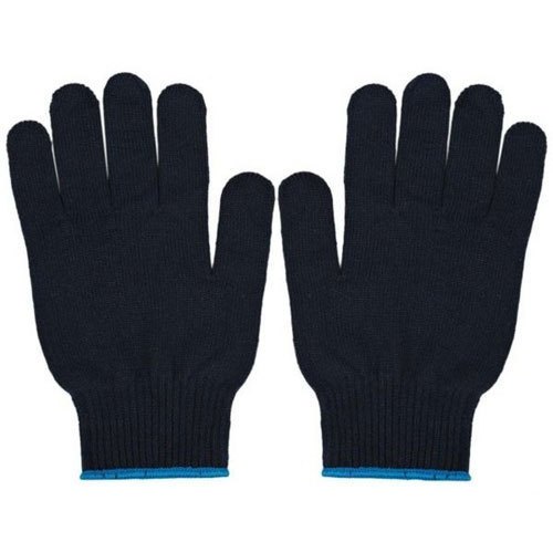 Unisex Blue Cotton Knitted Gloves