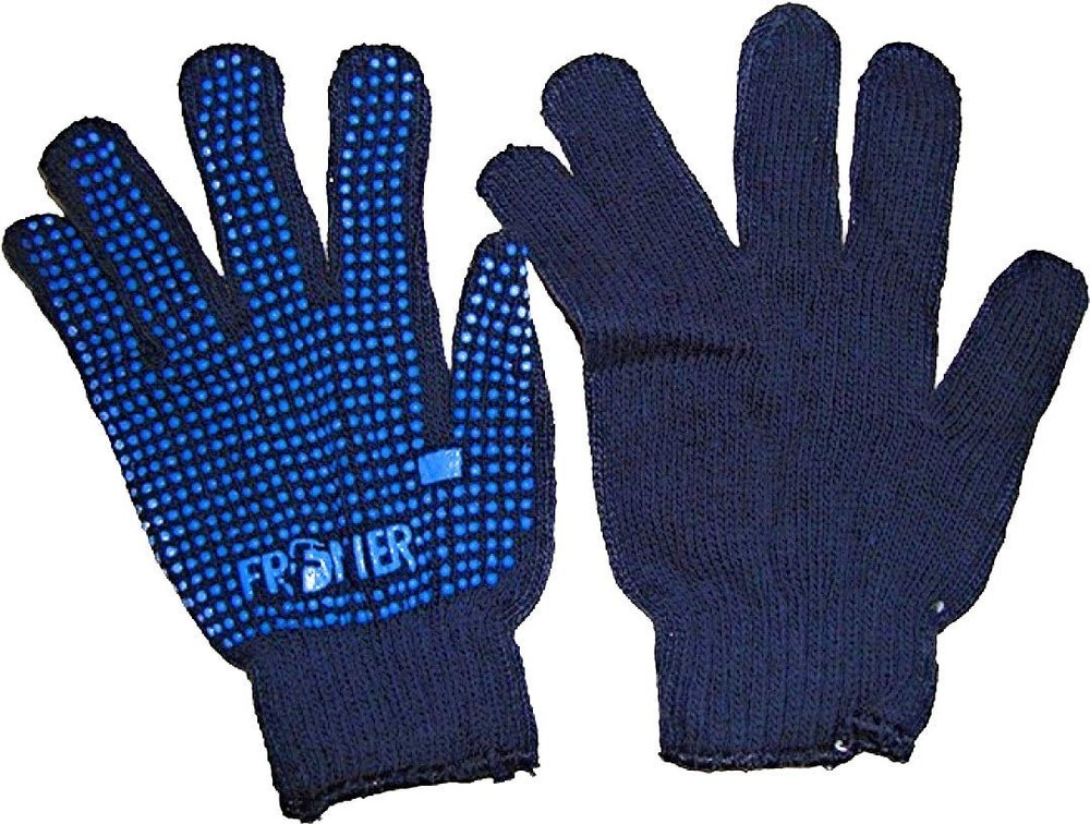 Blue Dotted Cotton Safety Glove, Size: 6 Inch