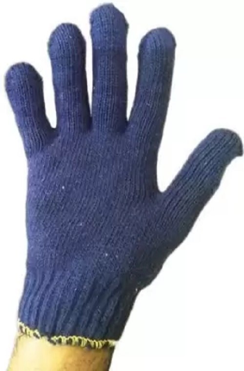 White, Blue Dotted Cotton Safety Gloves