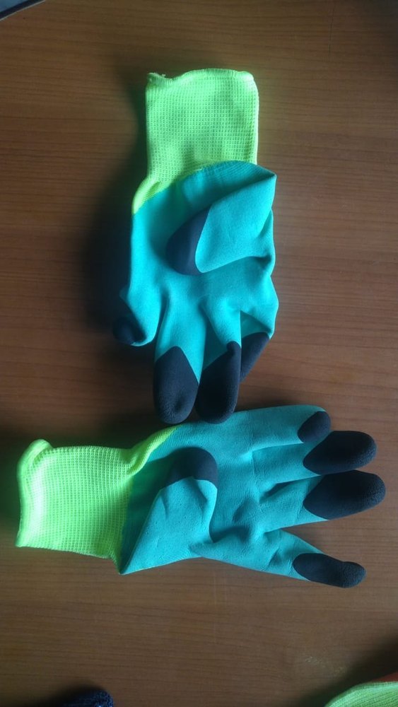 Green & Black Plain Industrial Cotton Safety Glove, Size: Free Size