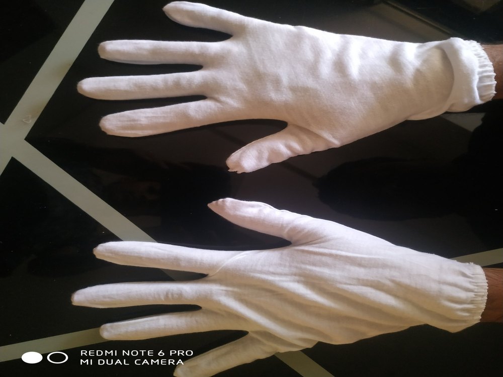 Regular Use White Hosiery Cotton Hand Gloves Single Layer 10 INCH