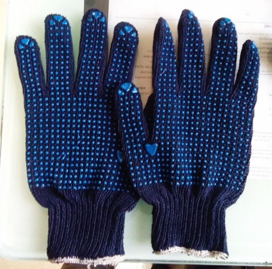 Cotton Blue Dotted Elastic Hand Gloves, Size: Medium