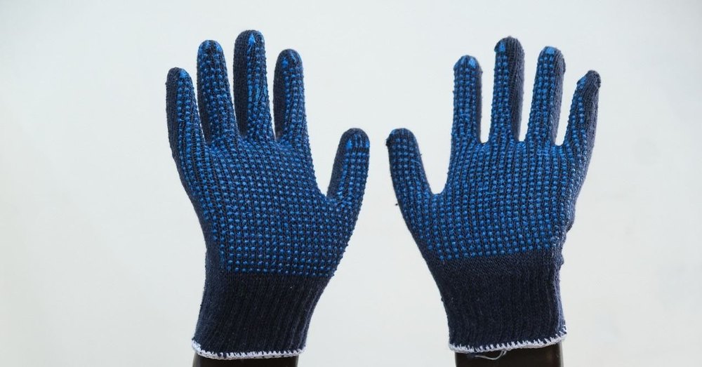 YELLOW Cotton Blue Dotted Hand Gloves, 6-10 Inches, Finger Type: Full Fingered