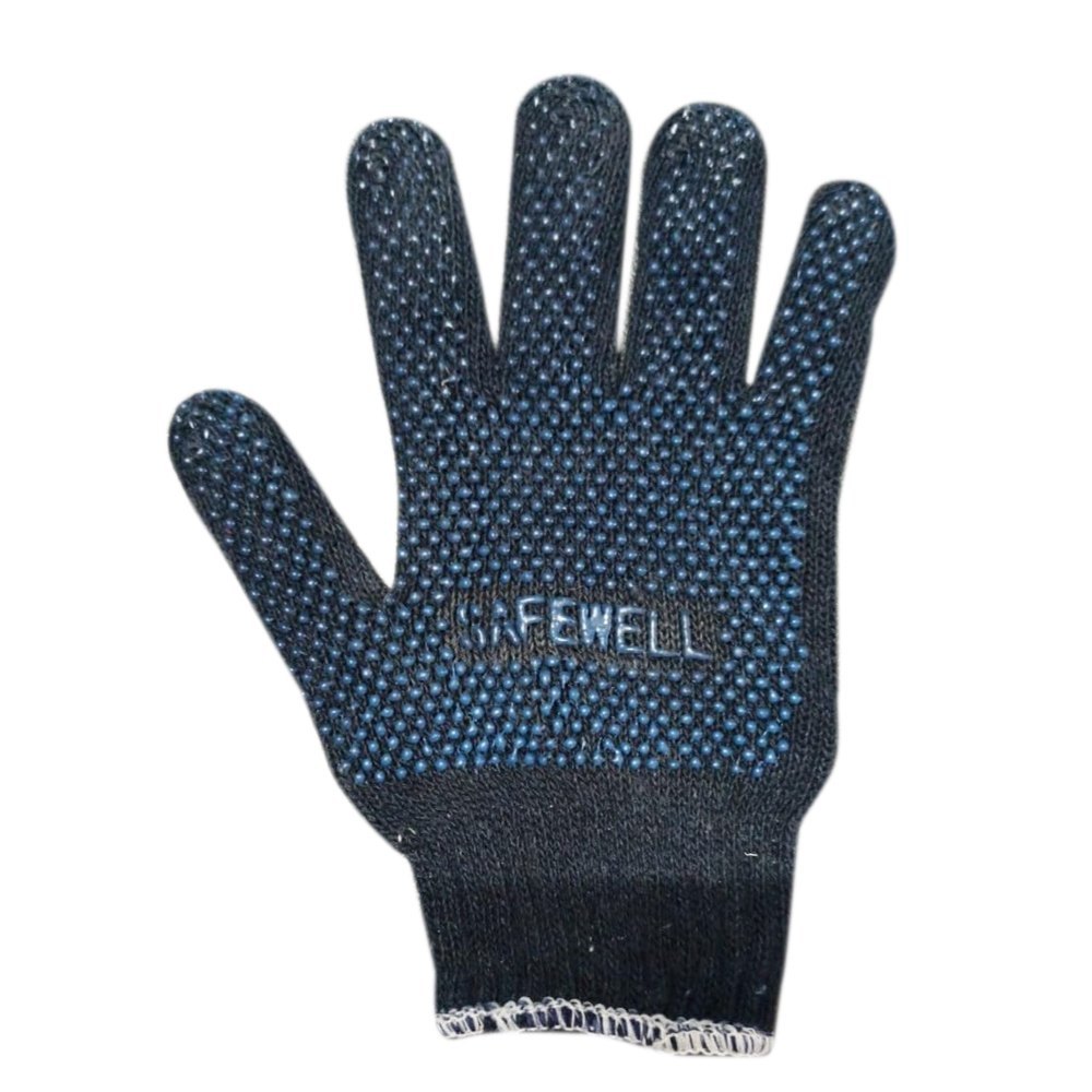 Full Fingered Blue Safewell Cotton Dotted Glove, Size: 10inch